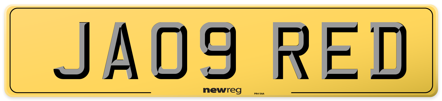 JA09 RED Rear Number Plate