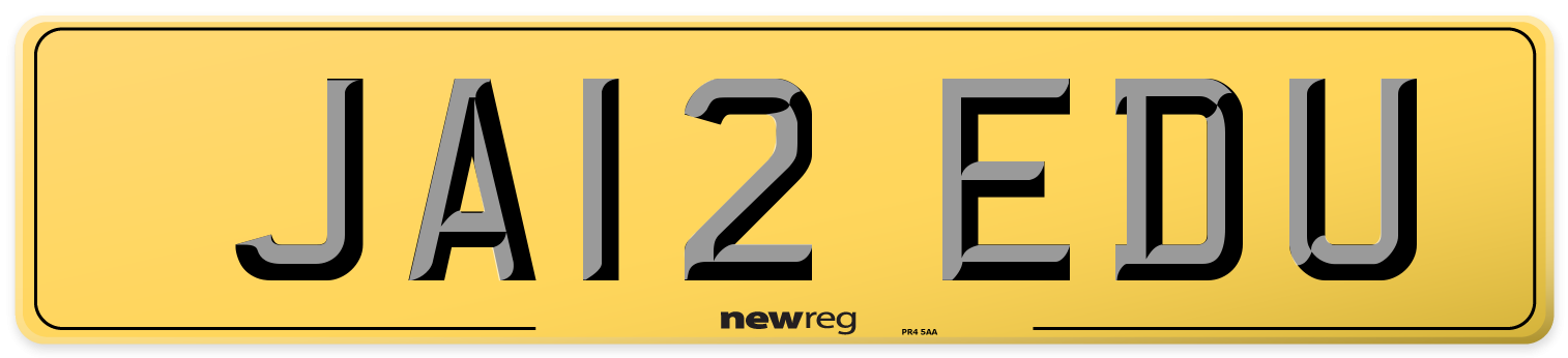JA12 EDU Rear Number Plate