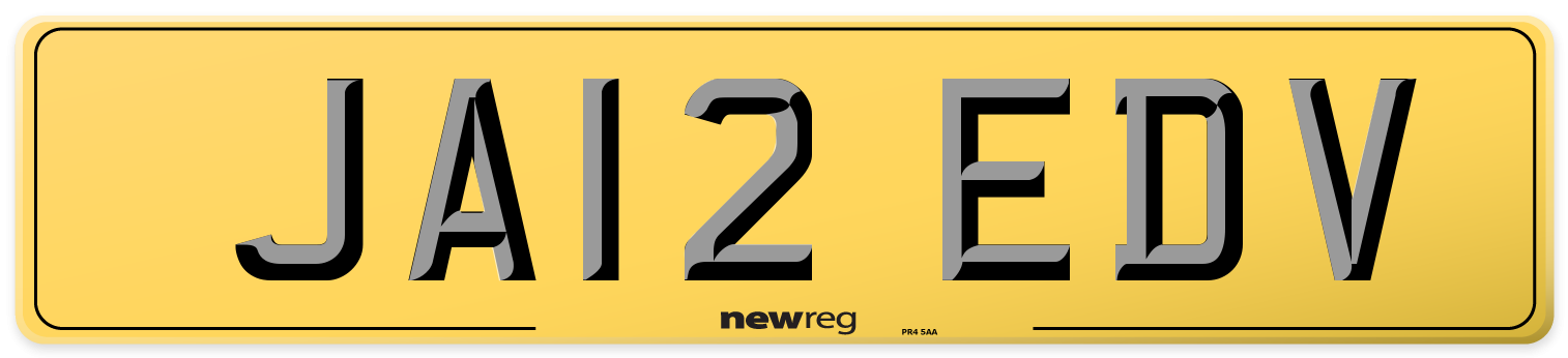 JA12 EDV Rear Number Plate