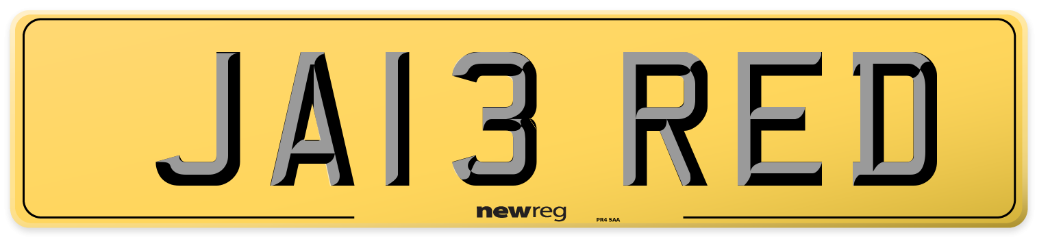 JA13 RED Rear Number Plate