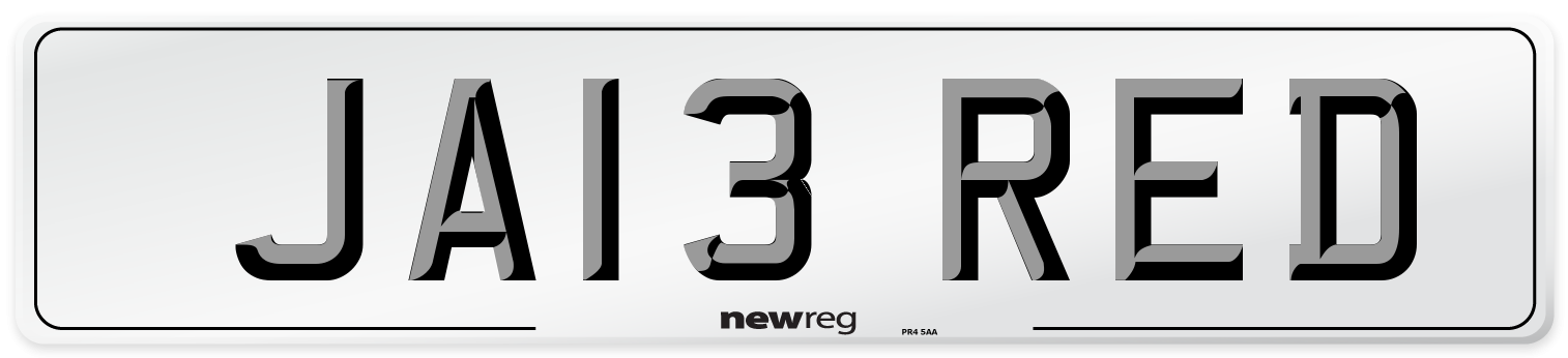 JA13 RED Front Number Plate