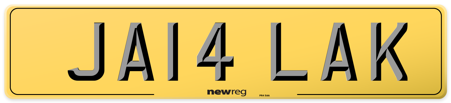 JA14 LAK Rear Number Plate