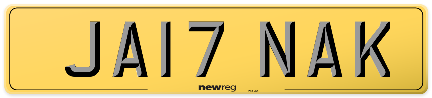 JA17 NAK Rear Number Plate