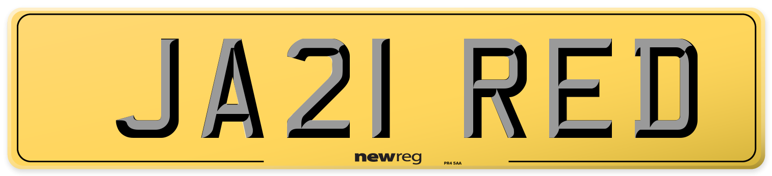 JA21 RED Rear Number Plate