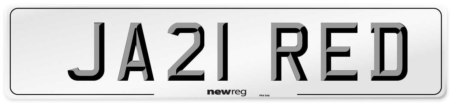 JA21 RED Front Number Plate