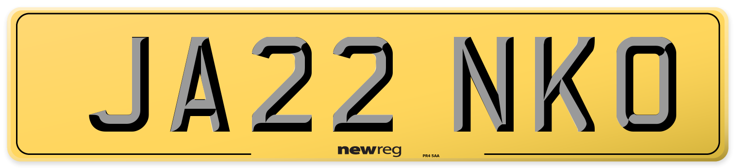 JA22 NKO Rear Number Plate