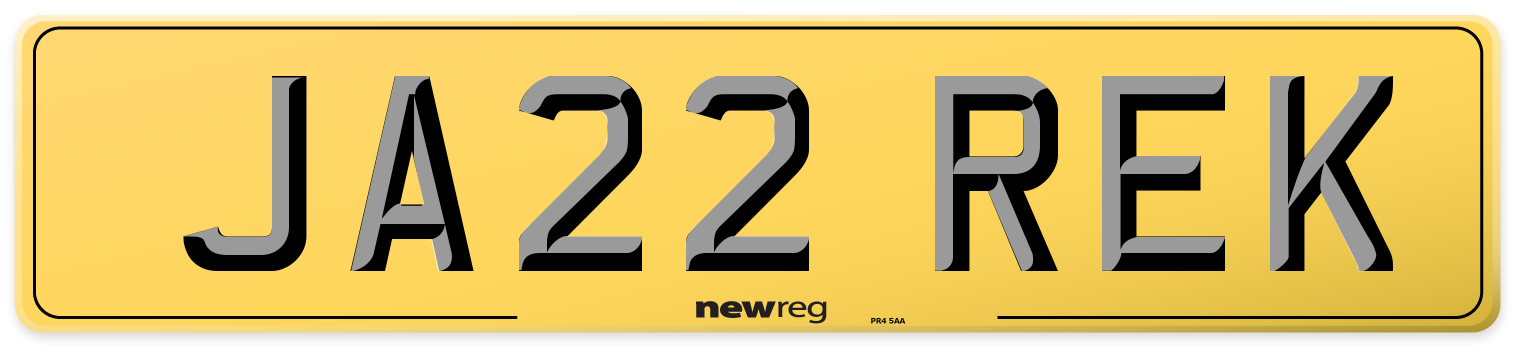 JA22 REK Rear Number Plate