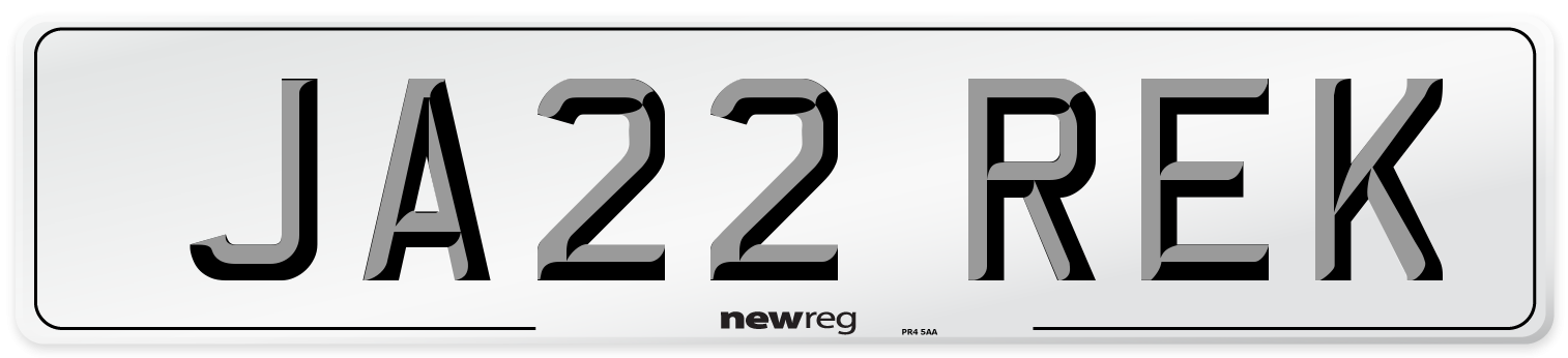 JA22 REK Front Number Plate