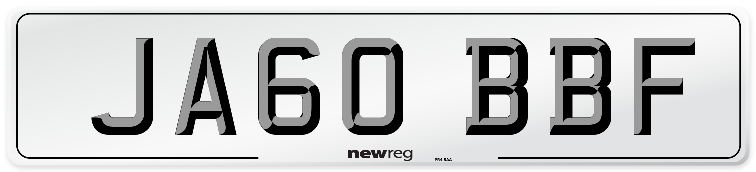 JA60 BBF Front Number Plate