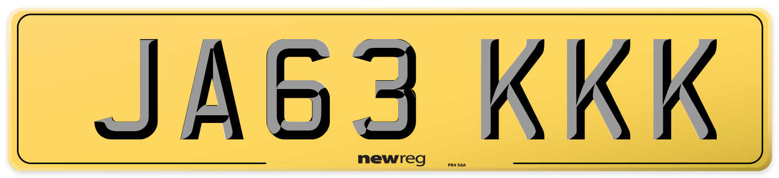 JA63 KKK Rear Number Plate