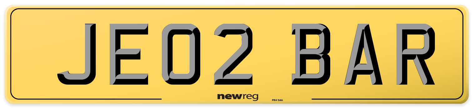 JE02 BAR Rear Number Plate