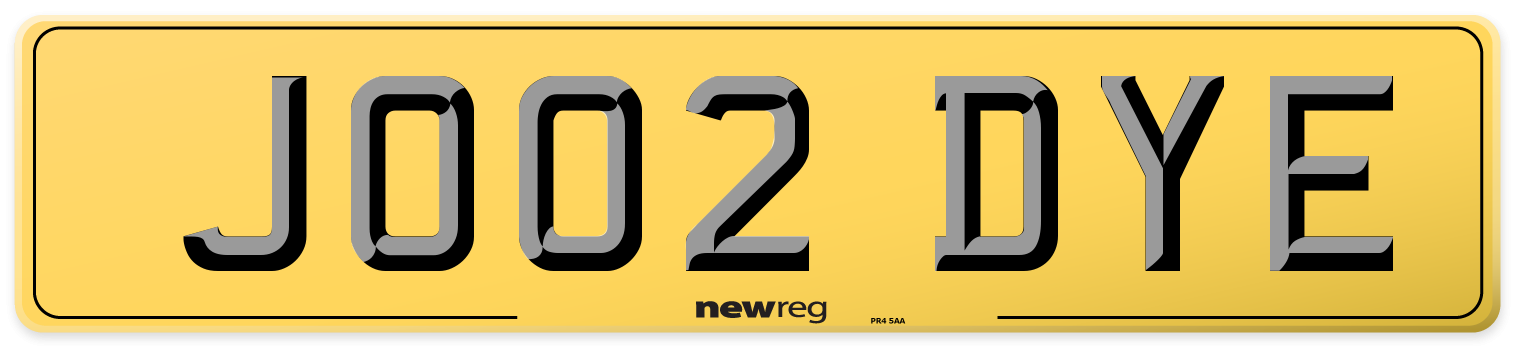 JO02 DYE Rear Number Plate