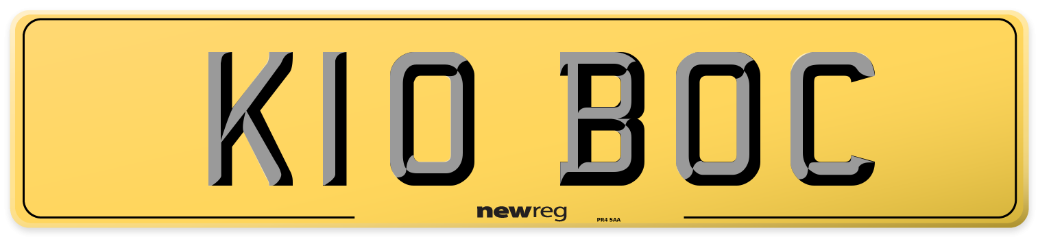 K10 BOC Rear Number Plate