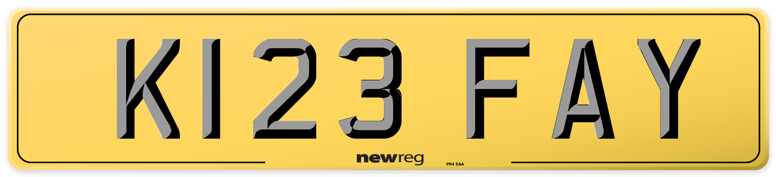 K123 FAY Rear Number Plate