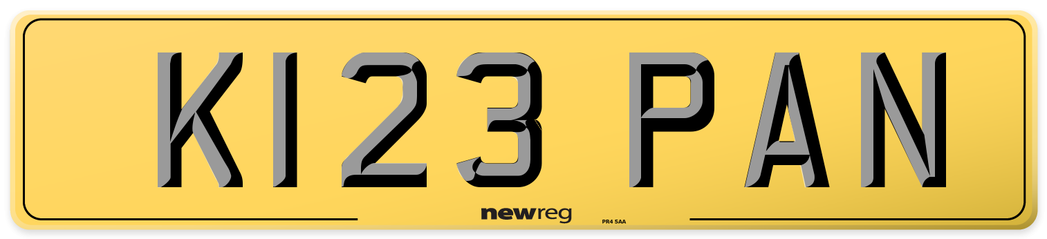 K123 PAN Rear Number Plate