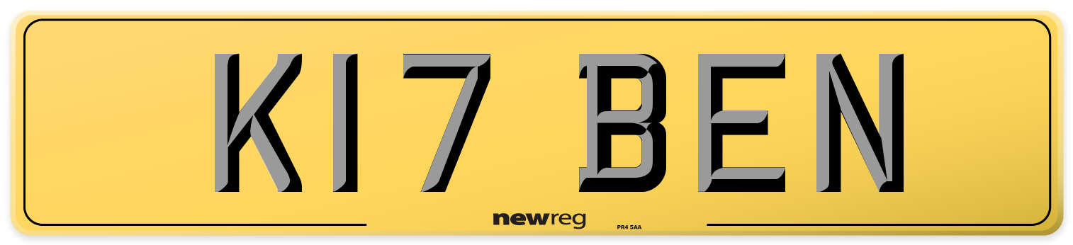 K17 BEN Rear Number Plate
