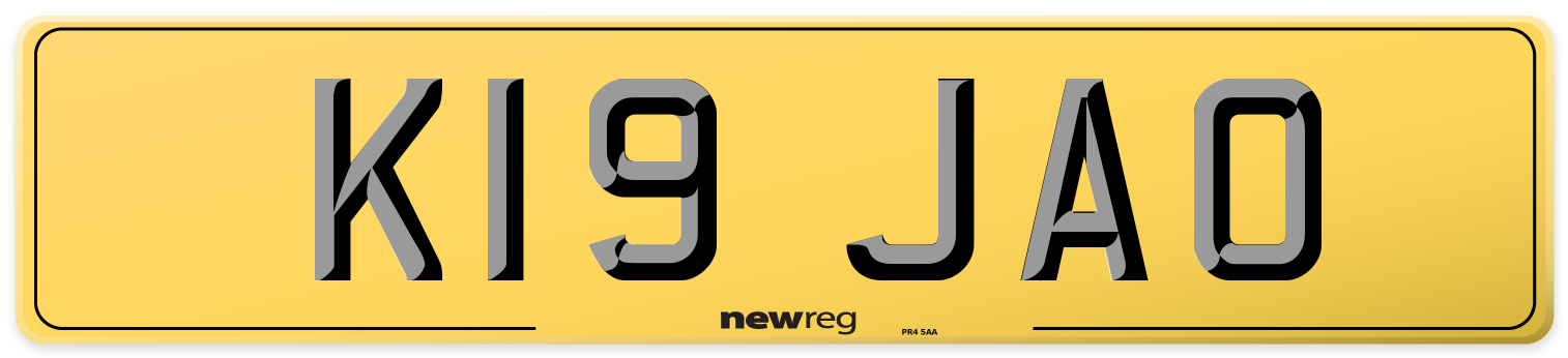 K19 JAO Rear Number Plate