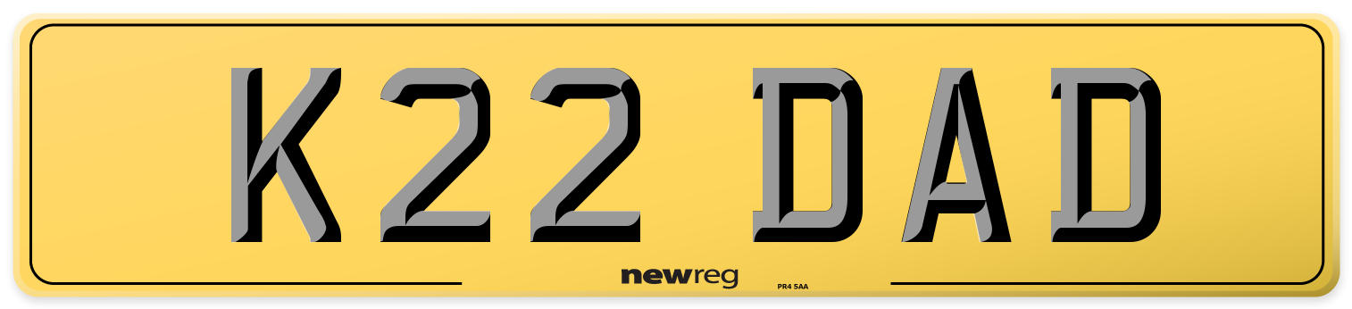 K22 DAD Rear Number Plate