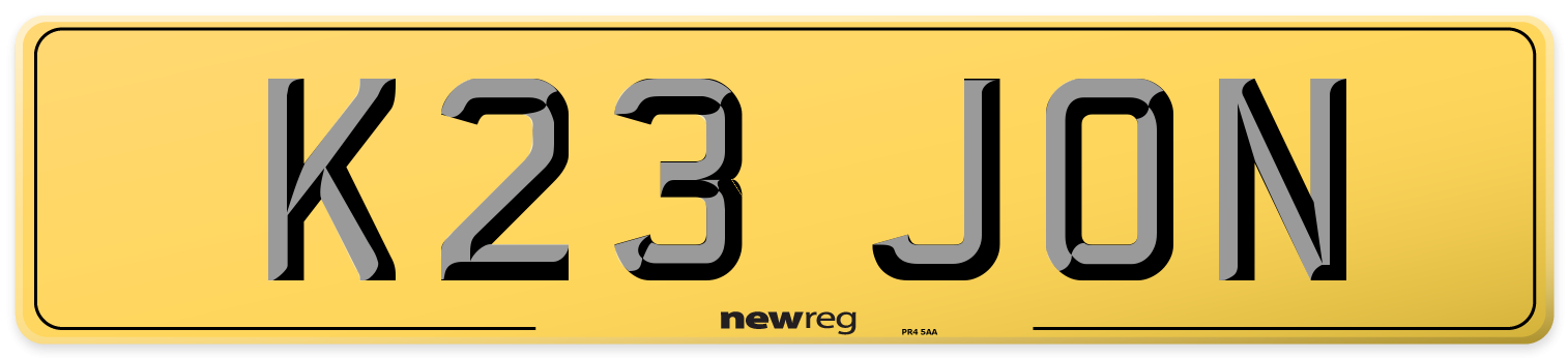 K23 JON Rear Number Plate