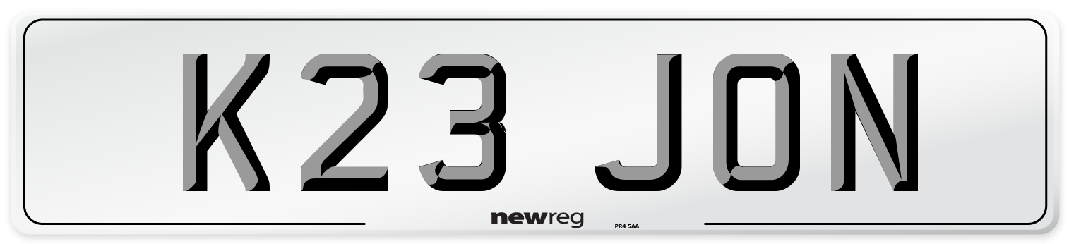 K23 JON Front Number Plate