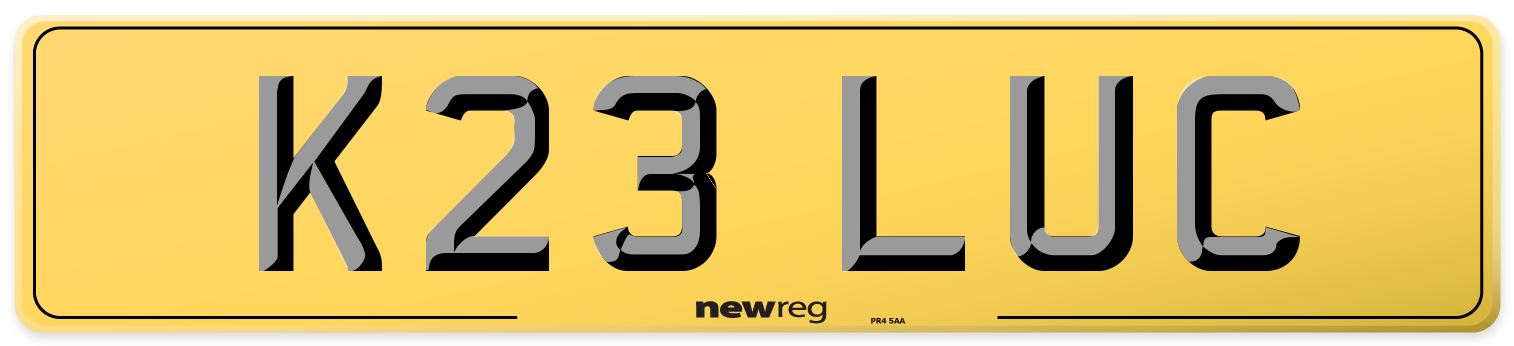 K23 LUC Rear Number Plate