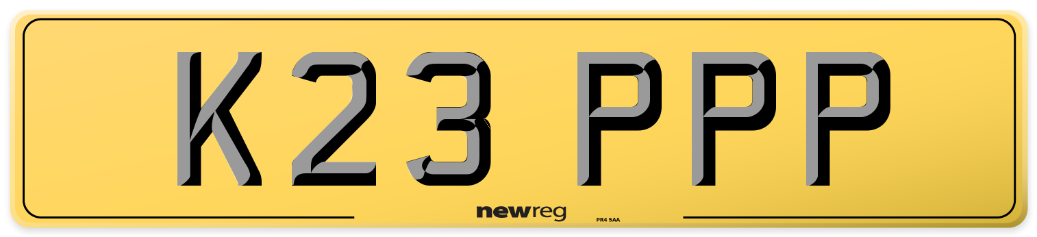 K23 PPP Rear Number Plate