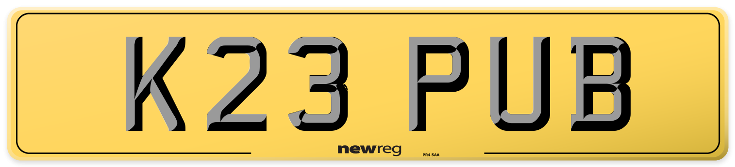 K23 PUB Rear Number Plate