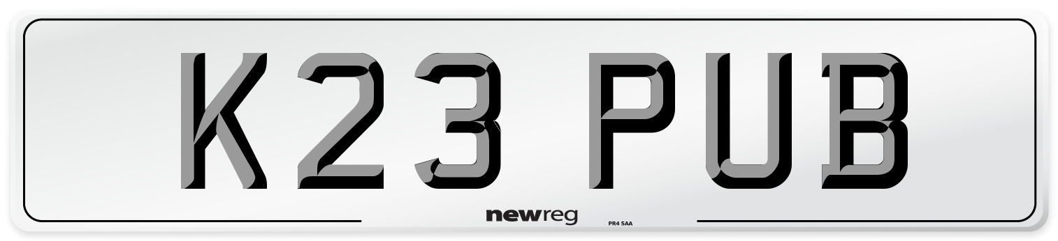 K23 PUB Front Number Plate