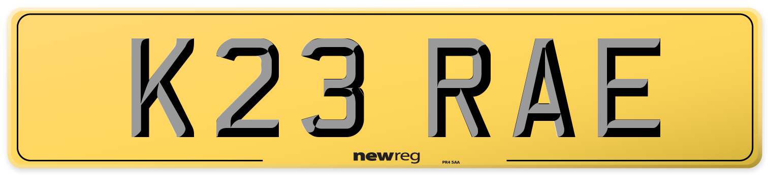 K23 RAE Rear Number Plate