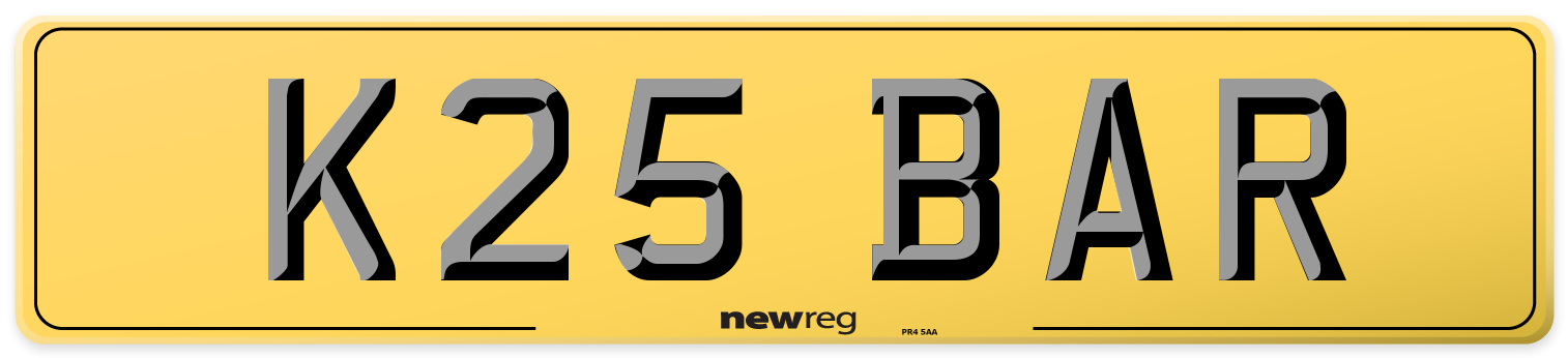 K25 BAR Rear Number Plate