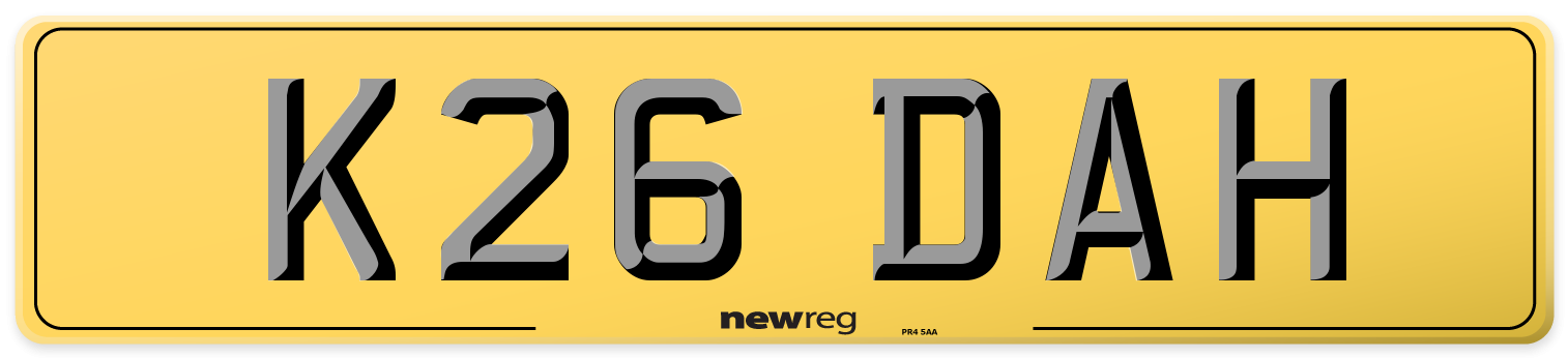 K26 DAH Rear Number Plate