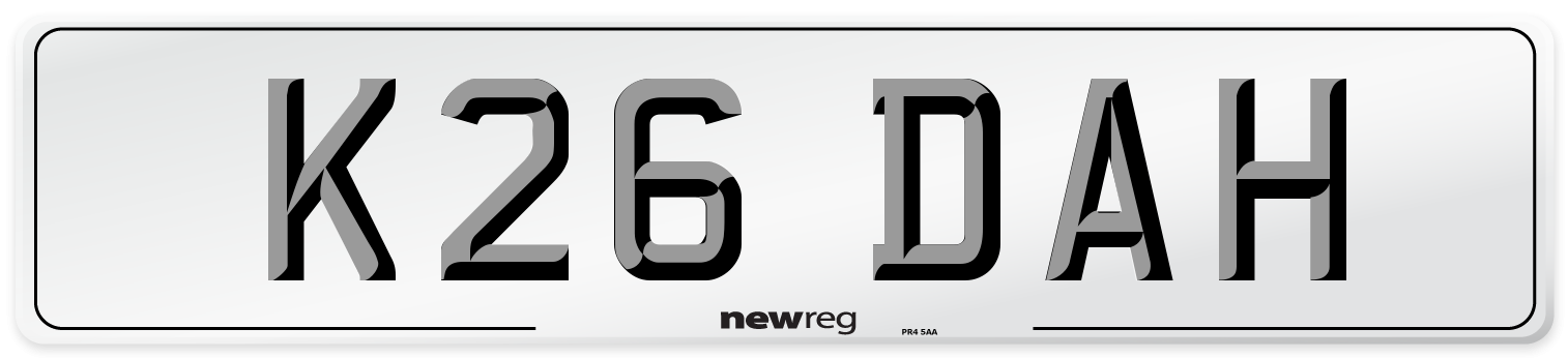 K26 DAH Front Number Plate