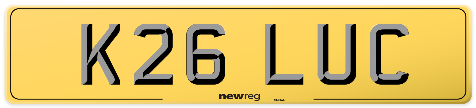 K26 LUC Rear Number Plate