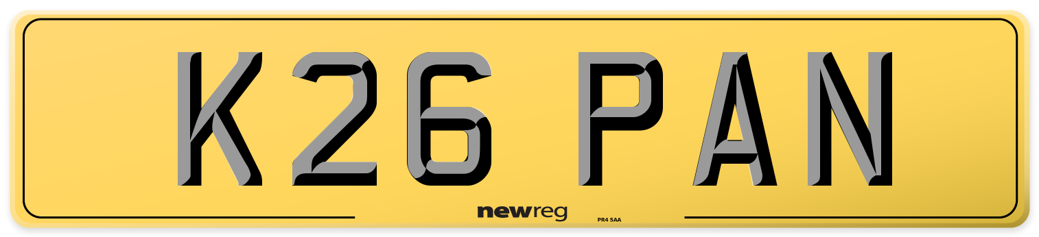 K26 PAN Rear Number Plate