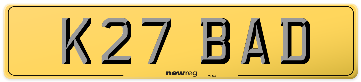 K27 BAD Rear Number Plate