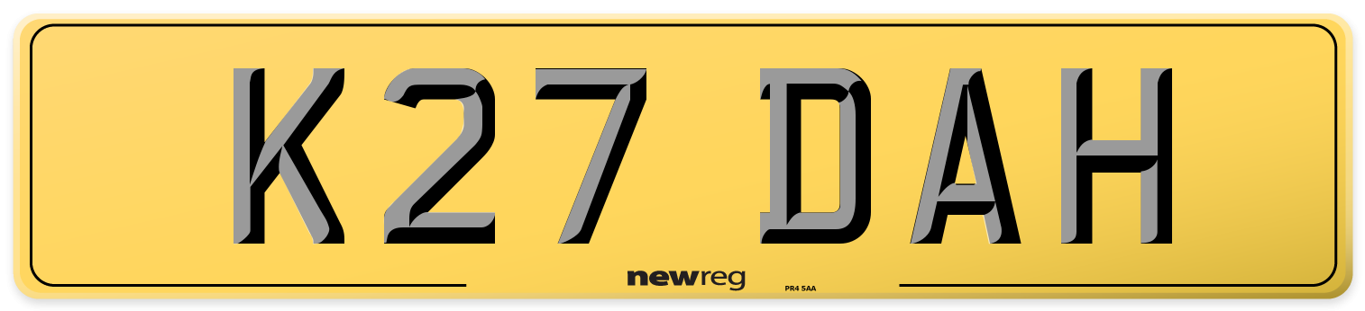 K27 DAH Rear Number Plate