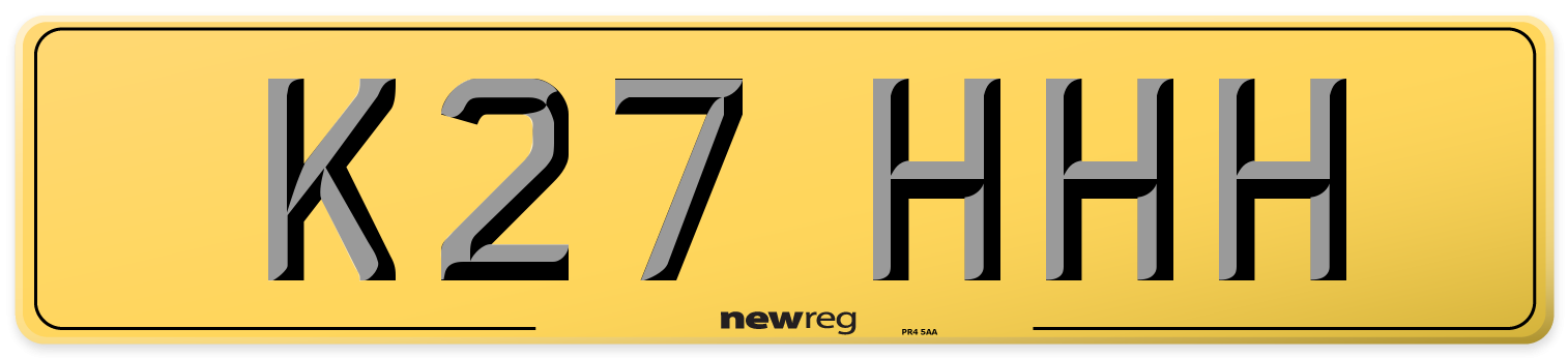 K27 HHH Rear Number Plate
