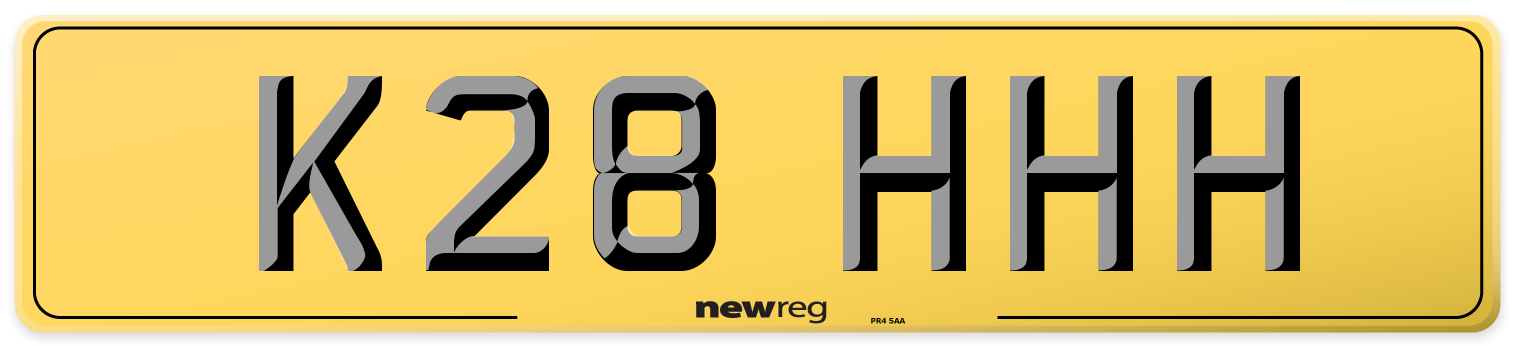 K28 HHH Rear Number Plate