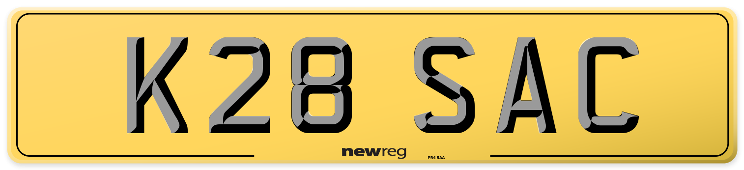 K28 SAC Rear Number Plate