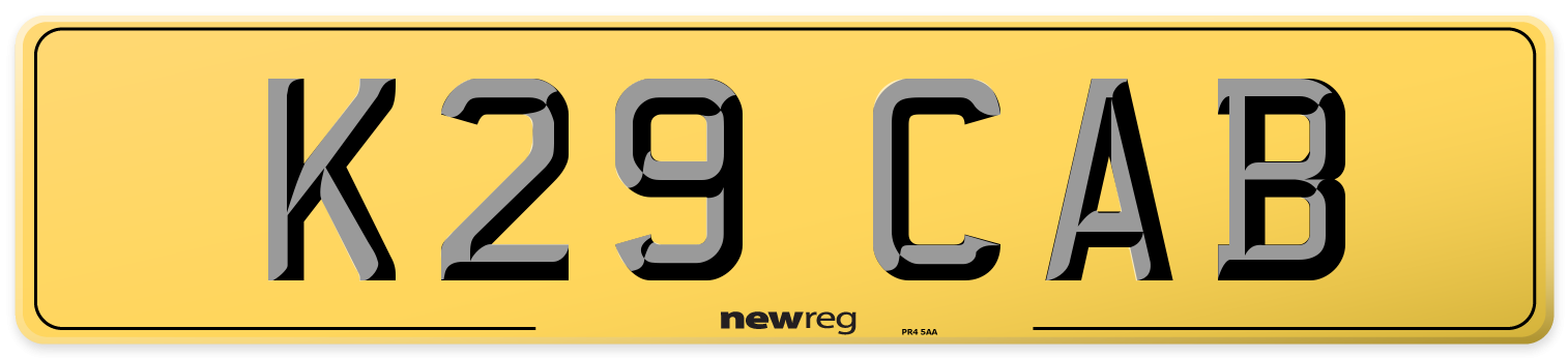 K29 CAB Rear Number Plate