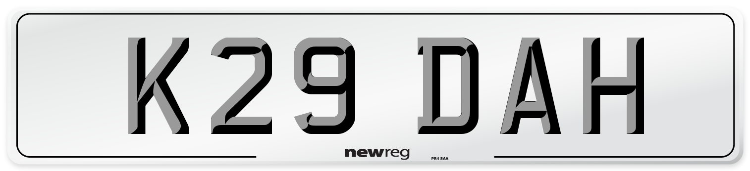 K29 DAH Front Number Plate