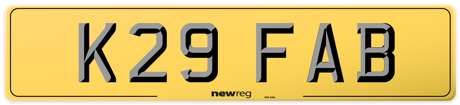K29 FAB Rear Number Plate
