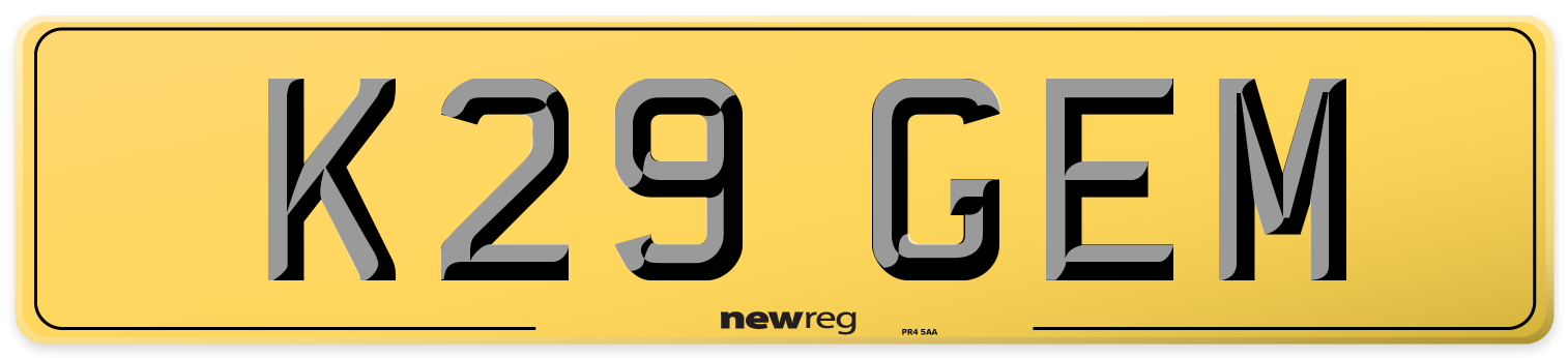 K29 GEM Rear Number Plate
