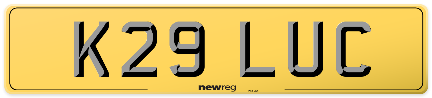 K29 LUC Rear Number Plate
