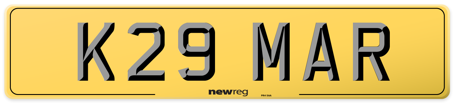 K29 MAR Rear Number Plate