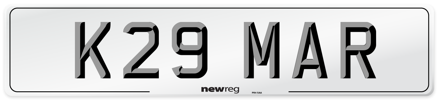 K29 MAR Front Number Plate