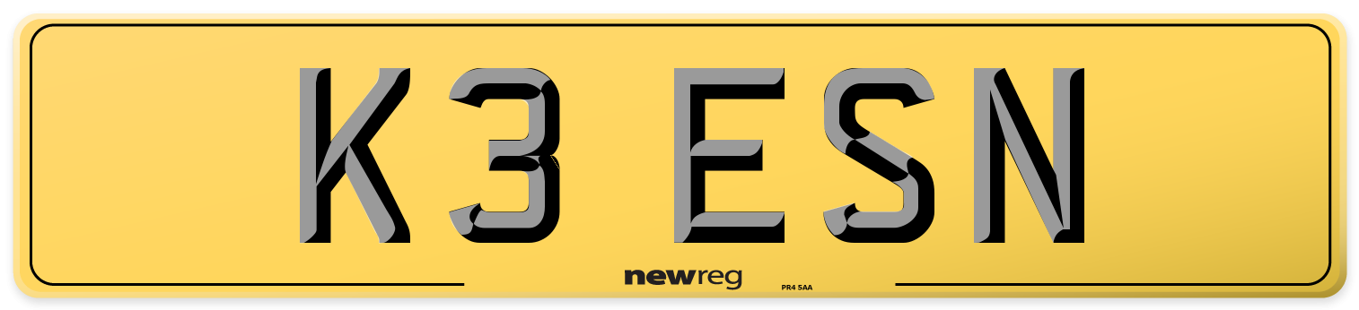 K3 ESN Rear Number Plate