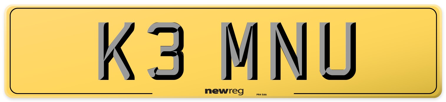 K3 MNU Rear Number Plate