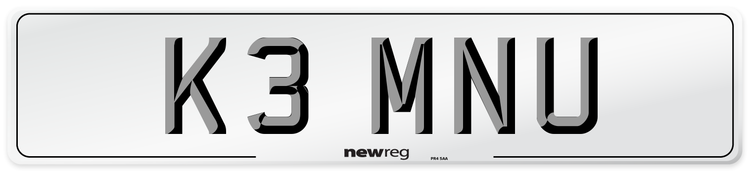 K3 MNU Front Number Plate