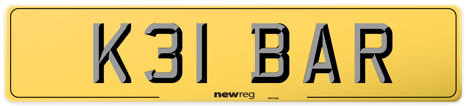 K31 BAR Rear Number Plate